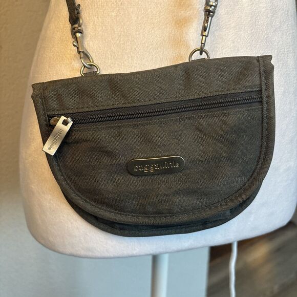Baggallini Mini Crossbody Belt Bag Purse Travel Pouch ID & Zip Pockets Gray - Picture 3 of 9